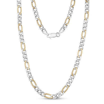 Unisex stainless steel Figaro necklace worn on a mannequin bust, showcasing classic design  