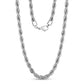 Close-up of a sturdy 8mm stainless steel rope chain necklace for men, highlighting its twisted link design  