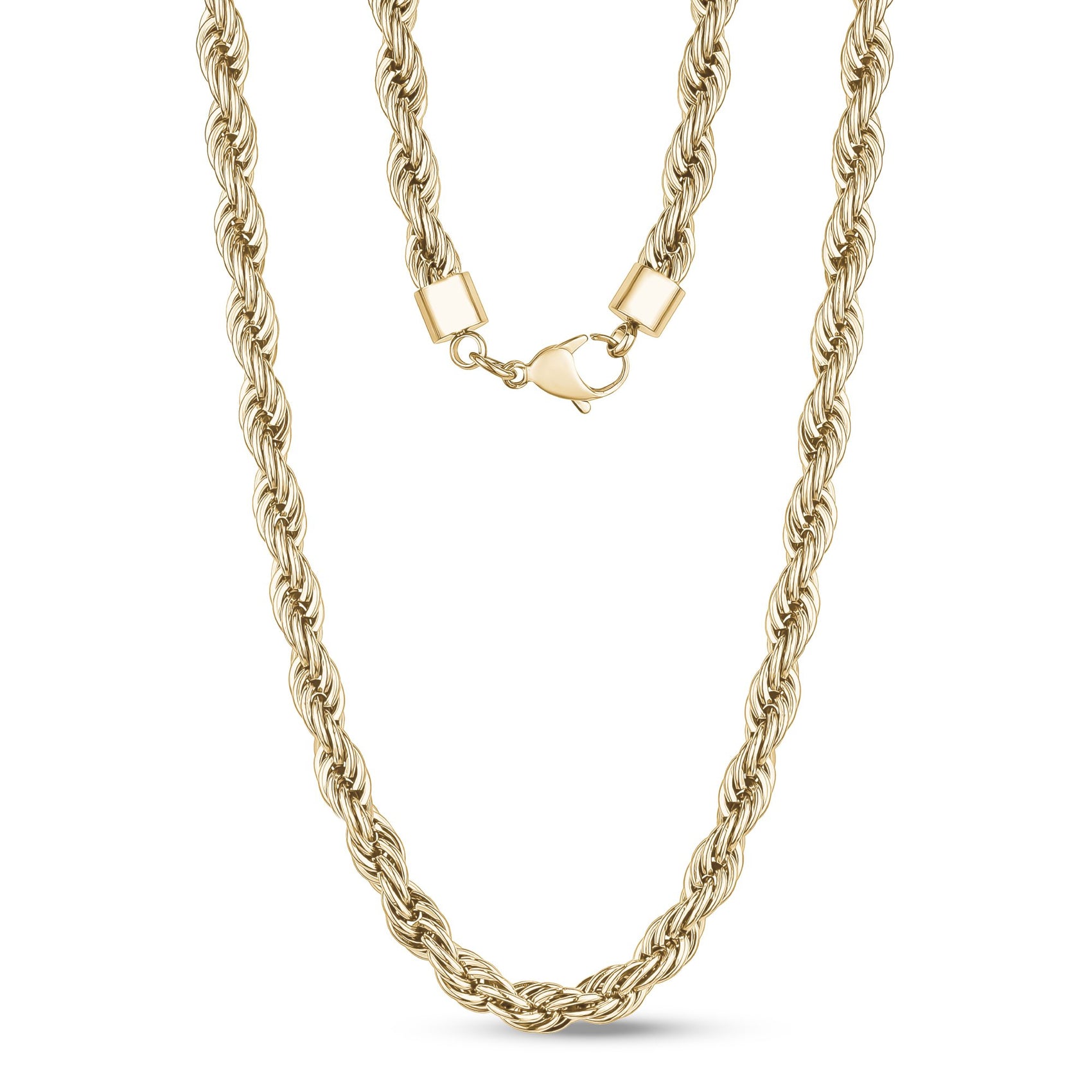 Men's stainless steel rope chain necklace with a bold 8mm thickness, showcasing a polished finish and durable construction