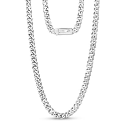 Men Necklace - 9mm Cuban Link Engravable Steel Chain Necklace
