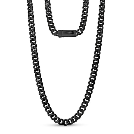 Men Necklace - 9mm Black Cuban Link Engravable Steel Chain Necklace