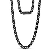 Men Necklace - 9mm Black Cuban Link Engravable Steel Chain Necklace