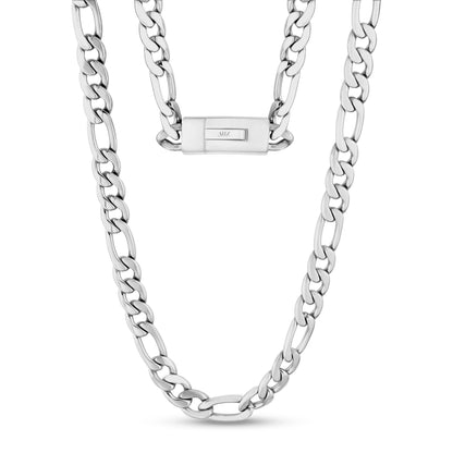 Men Necklace - 9mm Stainless Steel Figaro Link Engravable Chain