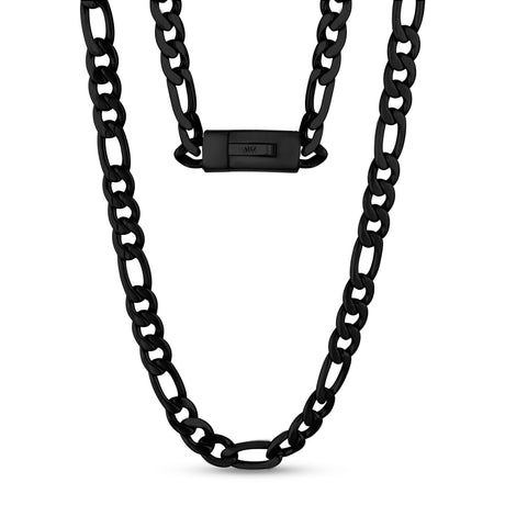 Men Necklace - 9mm Black Figaro Link Engravable Chain