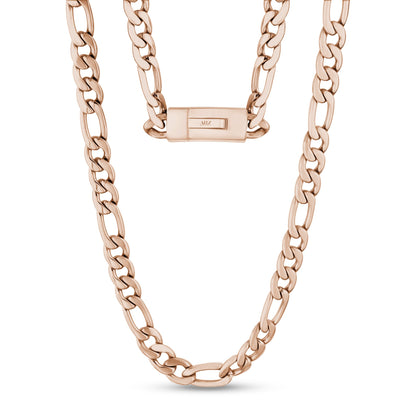 Men Necklace - 9mm Rose Gold Figaro Link Engravable Chain