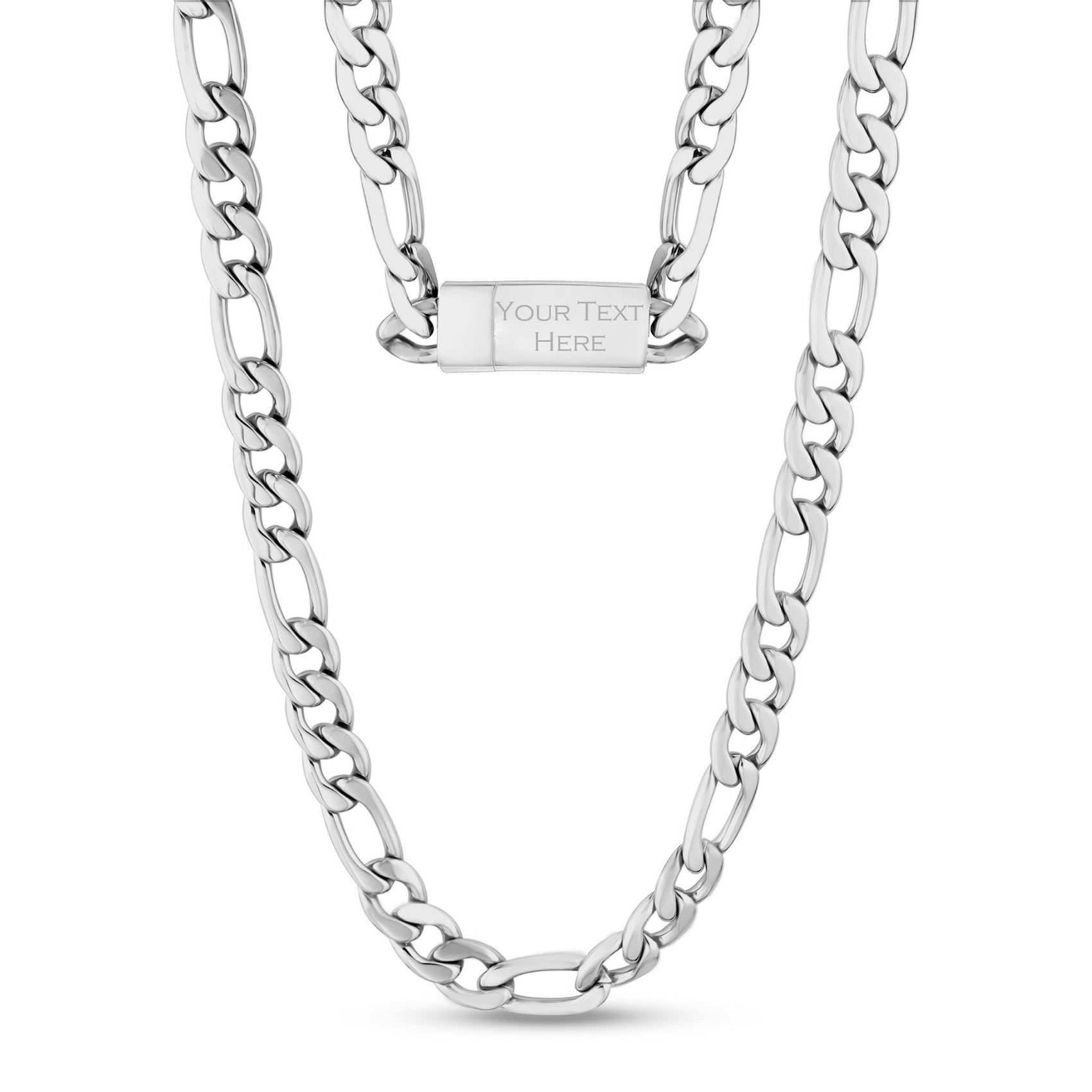 Men Necklace - 9mm Figaro Link Engravable Chain
