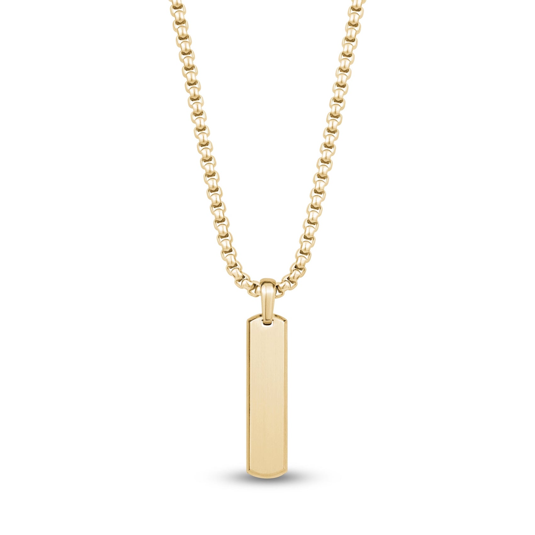 Men Pendant - Engravable Beveled Edge Gold Bar Pendant