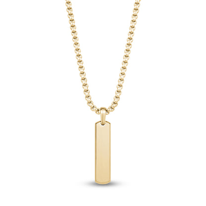 Men Pendant - Engravable Beveled Edge Gold Bar Pendant