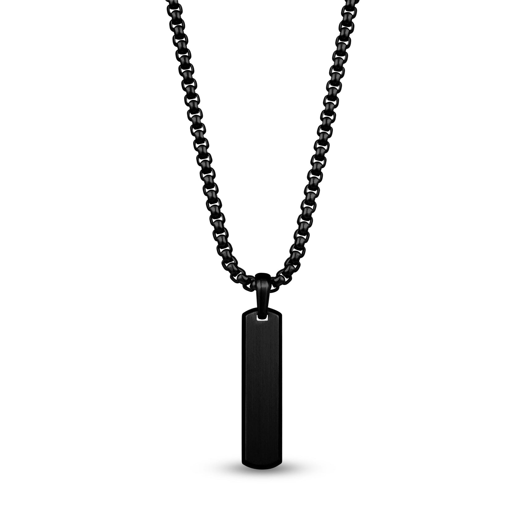 Men Pendant - Engravable Beveled Edge Black Bar Pendant