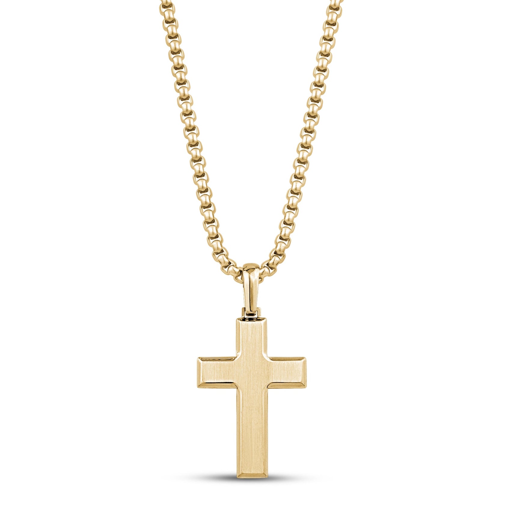Men Pendant - Gold Beveled Edge Engravable Cross Pendant