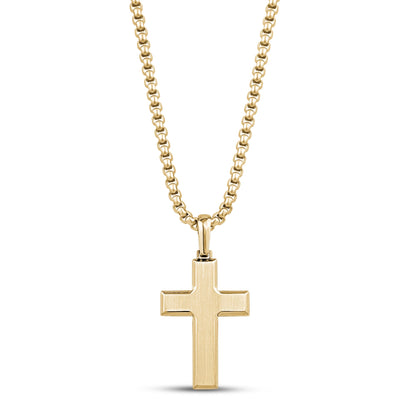 Men Pendant - Gold Beveled Edge Engravable Cross Pendant
