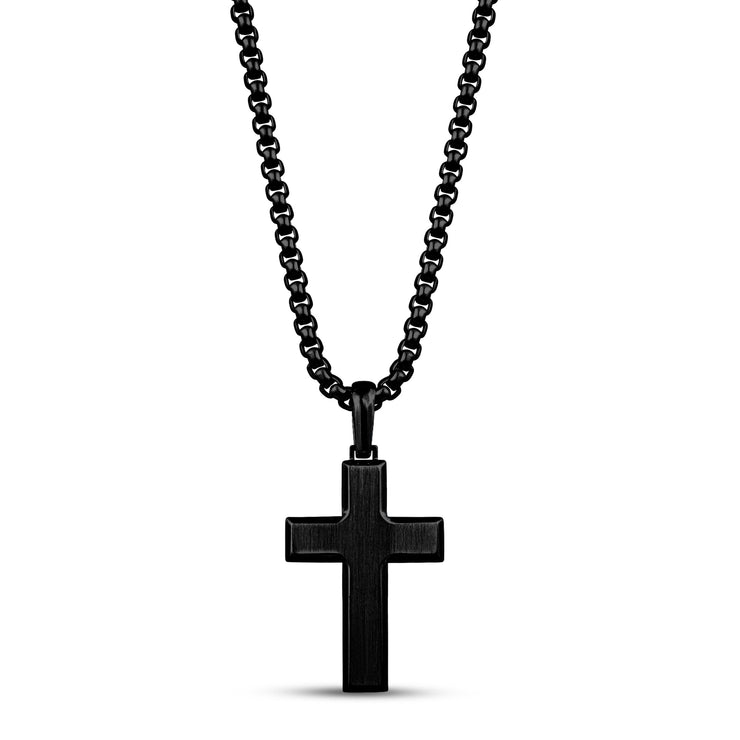 Men Pendant - Black Beveled Edge Engravable Cross Pendant
