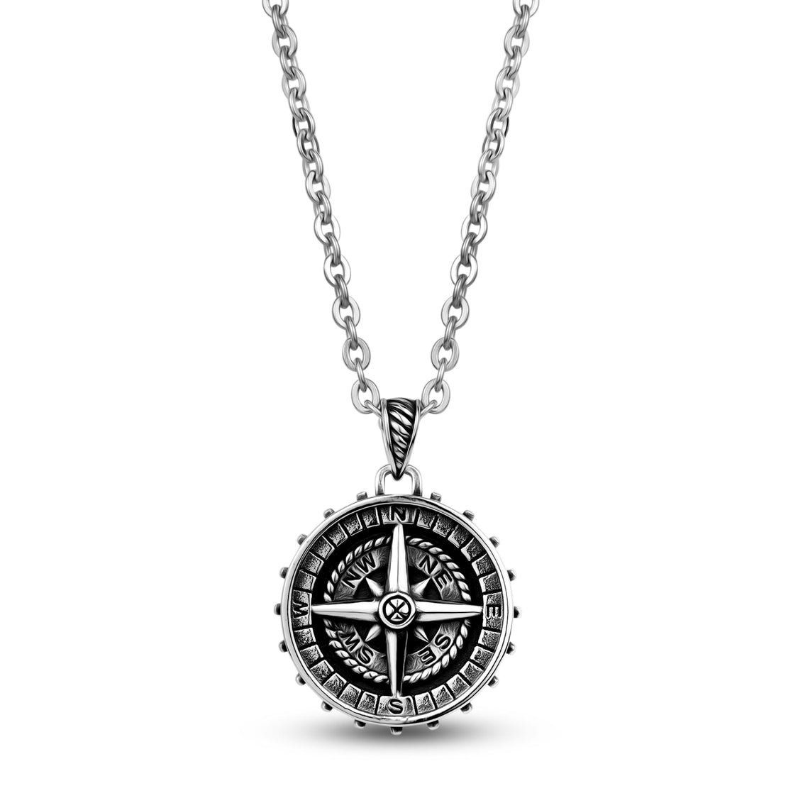 Personalized Mens Stainless Steel Detailed Compass Engravable Pendant The Steel Shop