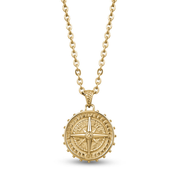 Engraved Compass Pendant Necklace for Men in Sterling Silver - MYKA