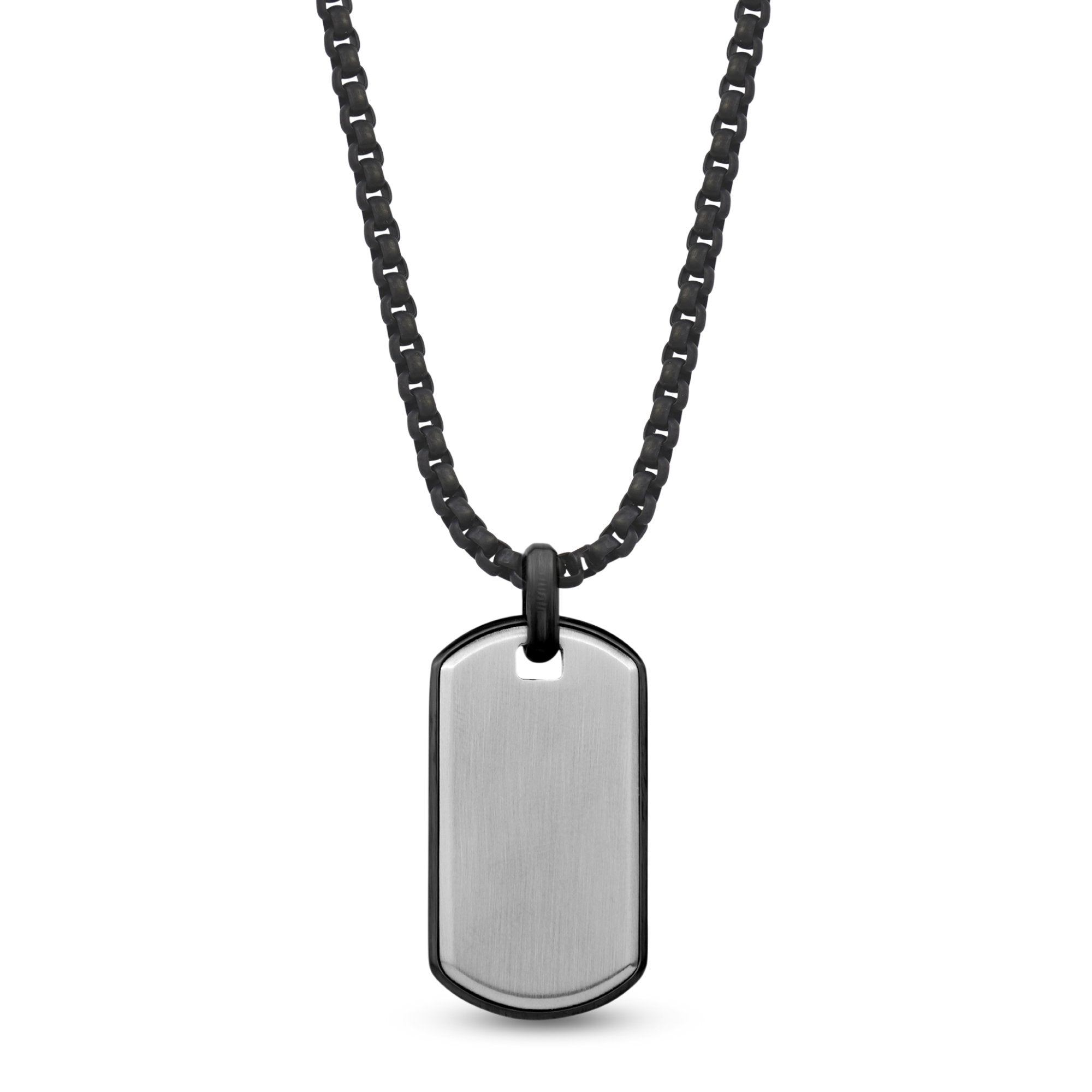 Personalized Silver and Gun Metal Steel Reversible Dog Tag for Men 22 Inches