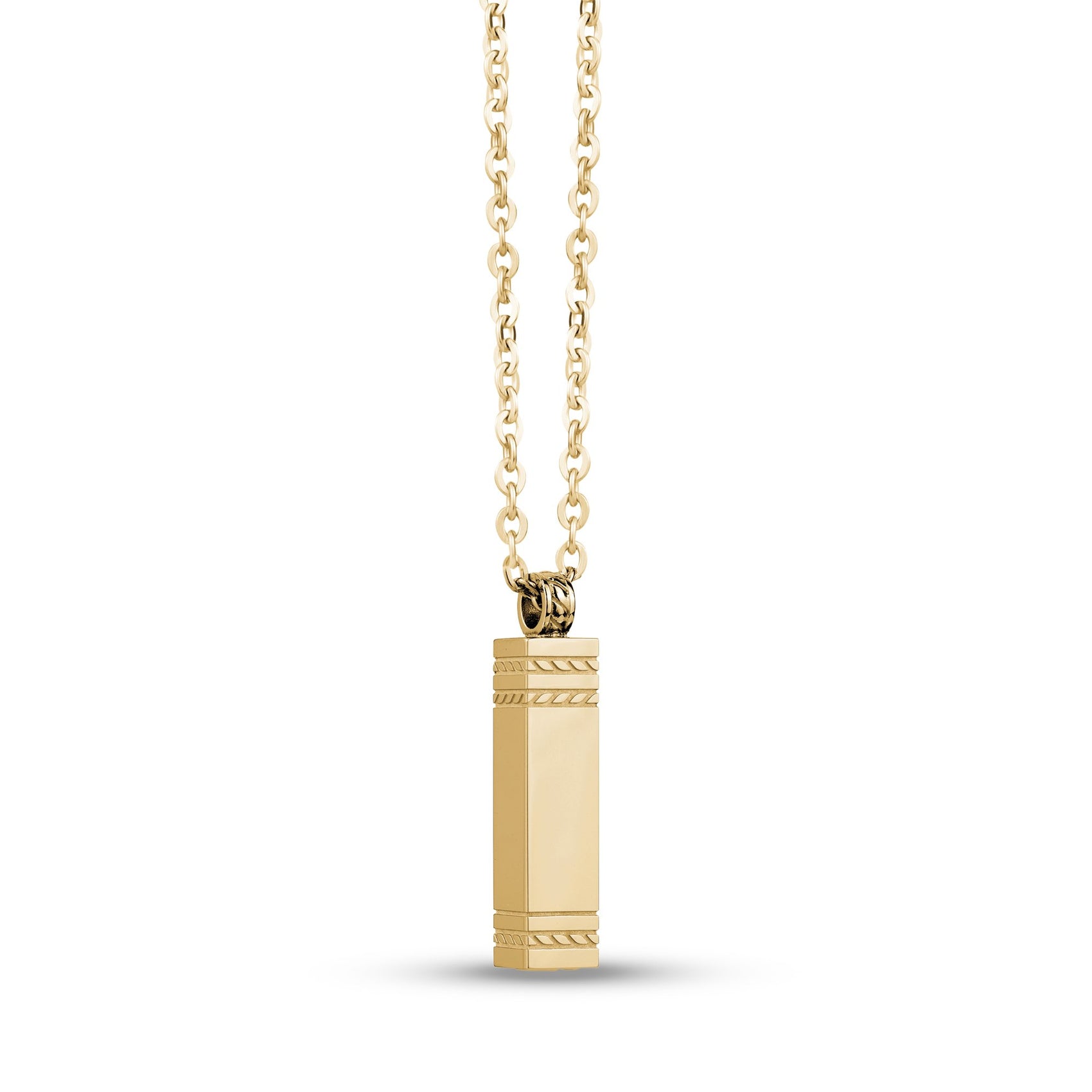 Men Pendant - Rectangle Bar Engravable Gold Cremation Urn Pendant