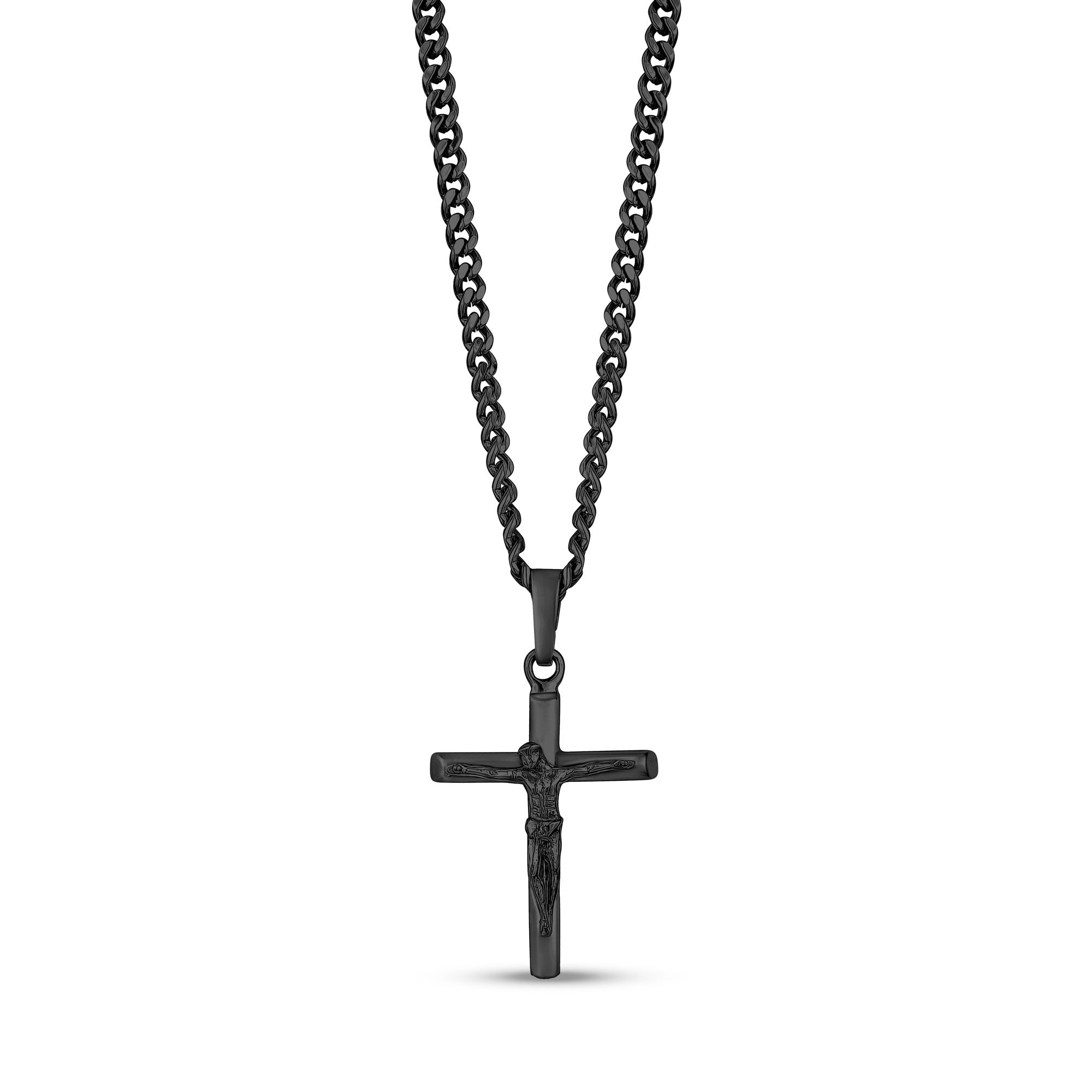 Men's (Male) Dazzling Round Diamond & Black Ion-Plated Stainless Steel Cross  Pendant Necklace, Sophisticated & Modern Men's Diamond Black Stainless  Steel Ball Chain Necklace, 22