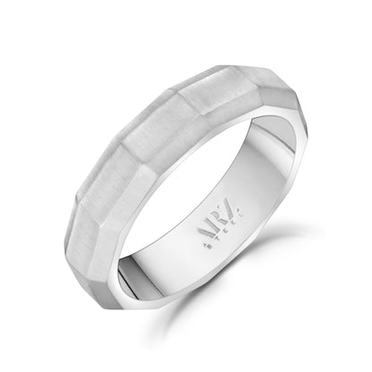 Men Ring - 5mm Faceted Matte Steel Engravable Band Ring