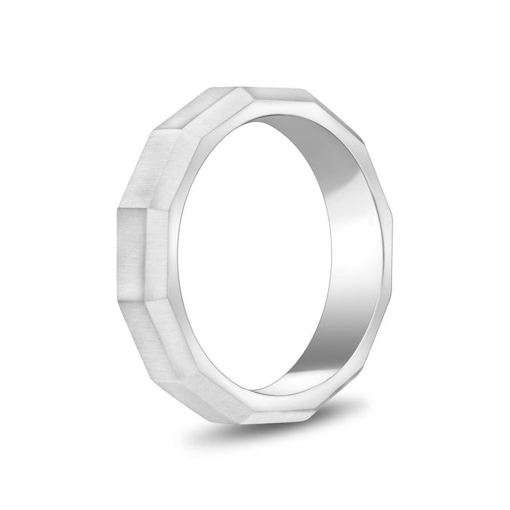 Men Ring - 5mm Faceted Matte Steel Engravable Band Ring