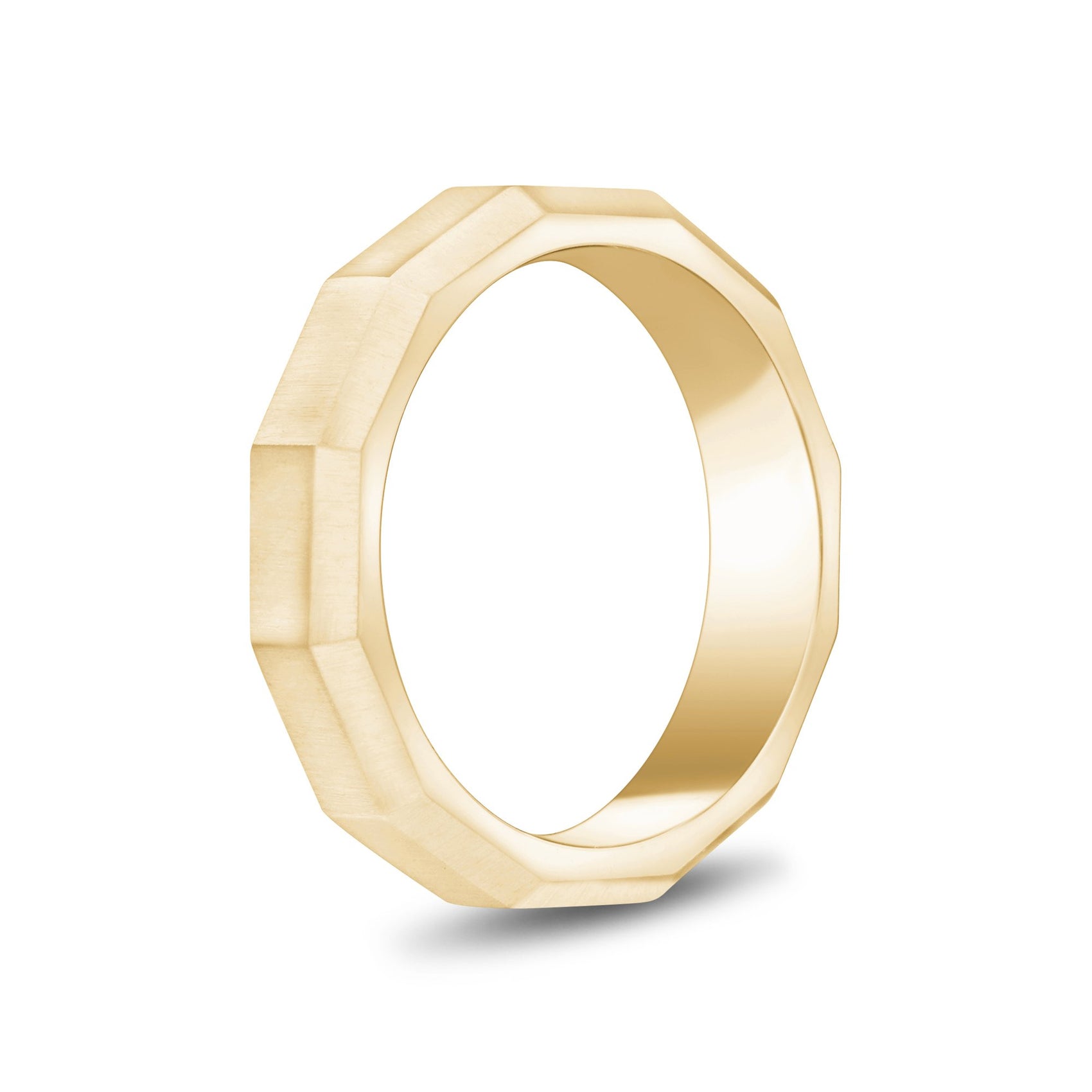 Men Ring - 5mm Faceted Matte Gold Steel Engravable Band Ring