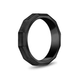 Men Ring - 5mm Faceted Matte Black Steel Engravable Band Ring