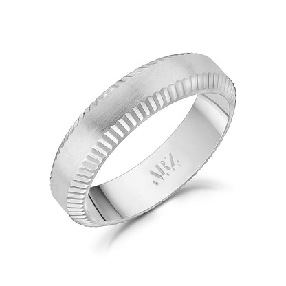 Men Ring - 6mm Beveled Edge Flat Steel Engravable Band Ring