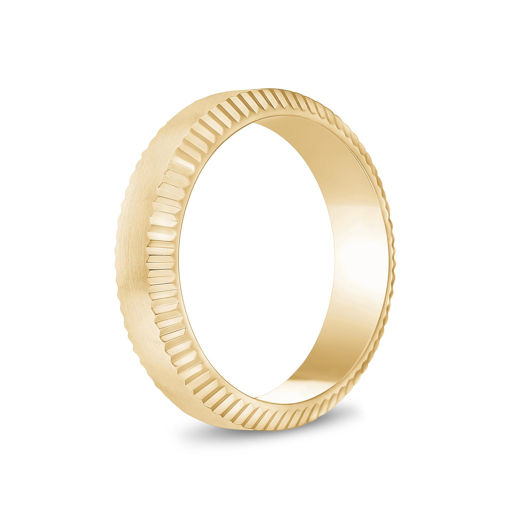 Men Ring - 6mm Beveled Edge Flat Gold Steel Engravable Band Ring