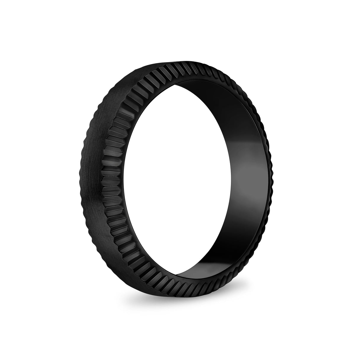 Men Ring - 6mm Beveled Edge Flat Black Steel Engravable Band Ring