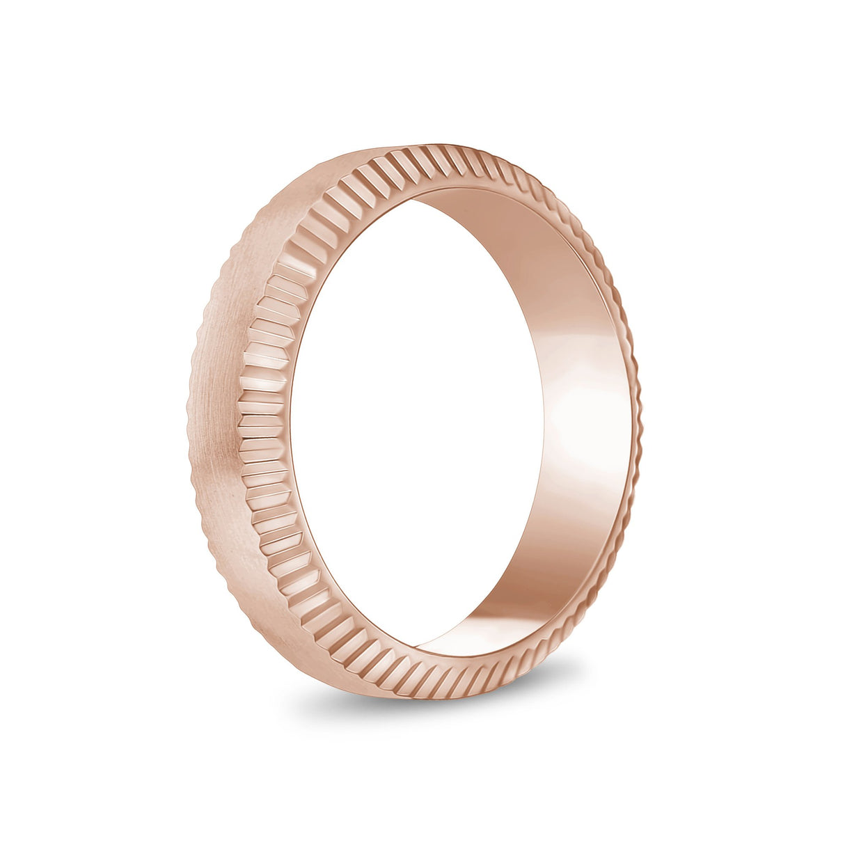 Men Ring - 6mm Beveled Edge Flat Rose Gold Steel Engravable Band Ring