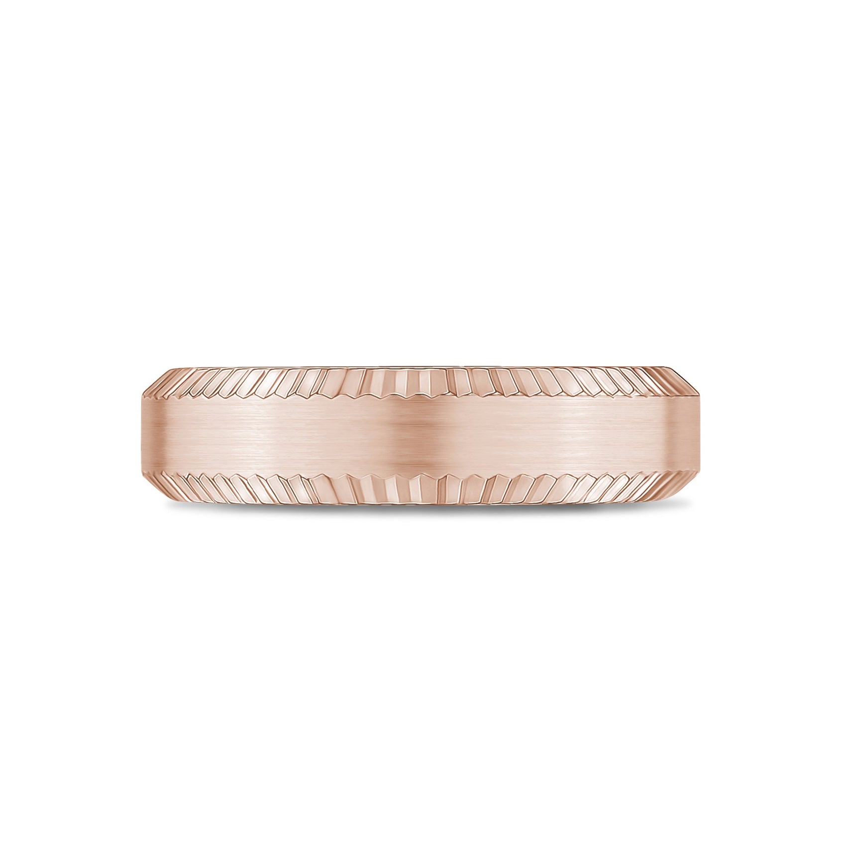 Men Ring - 6mm Beveled Edge Flat Rose Gold Steel Engravable Band Ring