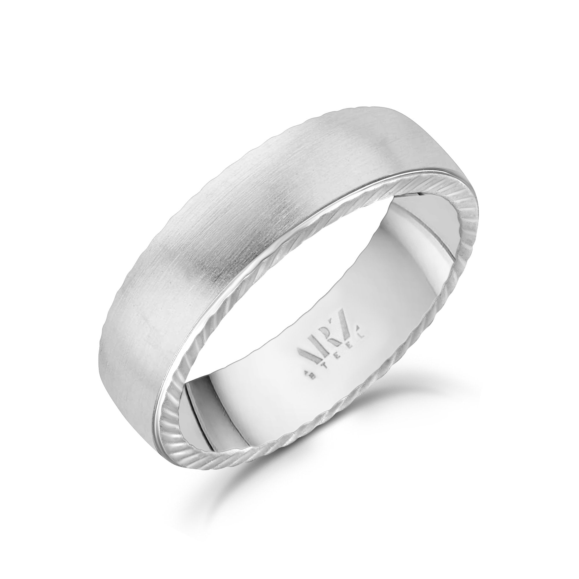 Men Ring - 6mm Matte Flat Stainless Steel Engravable Band Ring