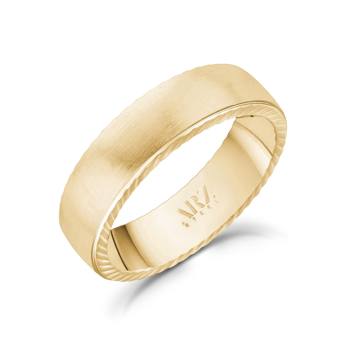 Men Ring - 6mm Matte Flat Gold Stainless Steel Engravable Band Ring