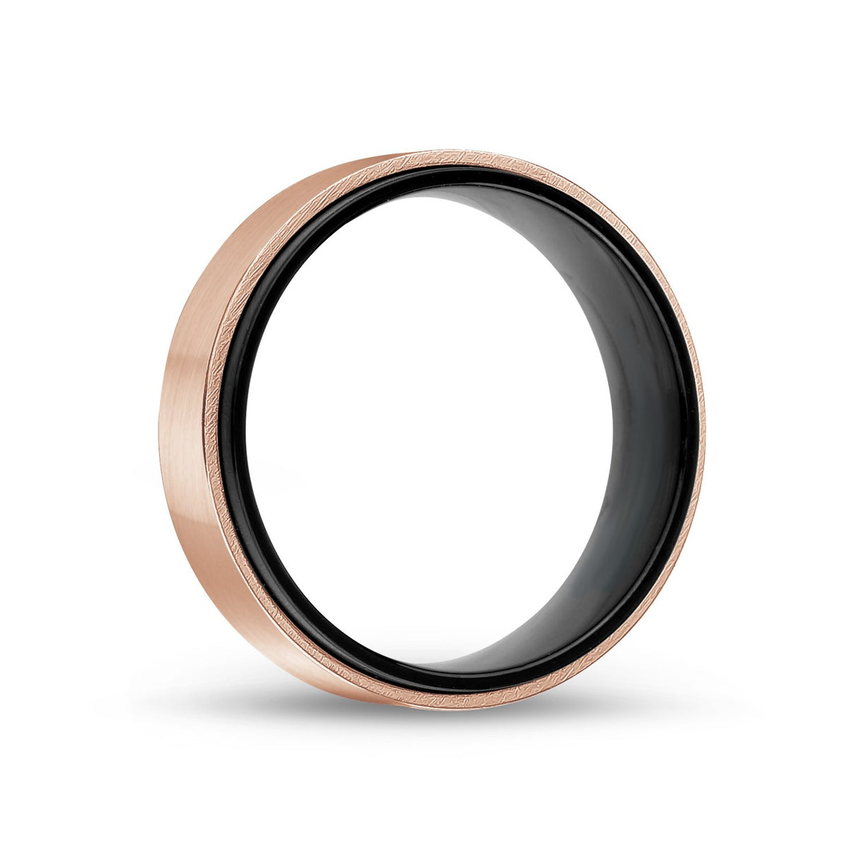 Men Ring - 7mm Black & Rose Gold Steel Wedding Band Ring - Engravable