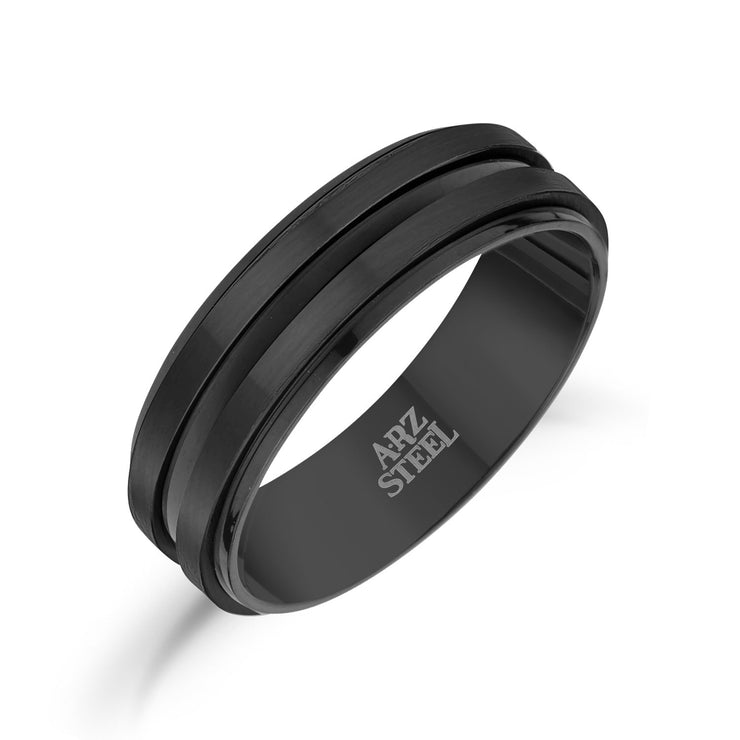 Men Ring - 7mm Black Stainless Steel Wedding Band Ring - Engravable
