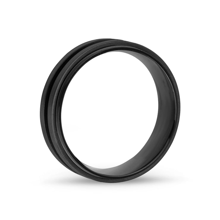 Men Ring - 7mm Black Stainless Steel Wedding Band Ring - Engravable