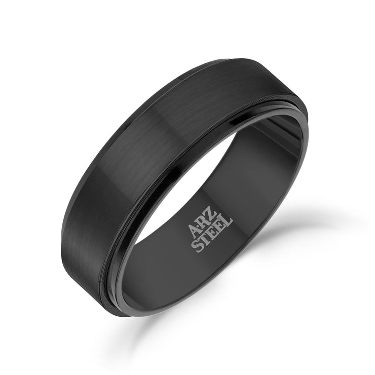 Men Ring - 7mm Black Steel Wedding Band Ring - Engravable
