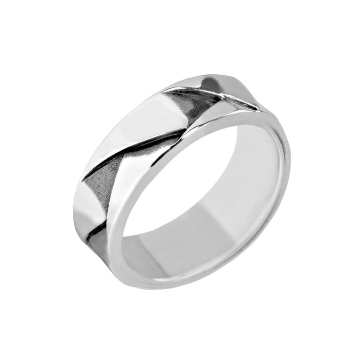 Men Ring - 7mm Carved Stainless Steel Ring - Engravable