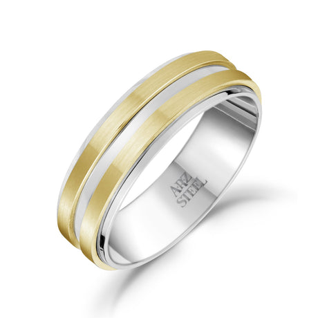 Men Ring - 7mm Gold Stainless Steel Wedding Band Ring - Engravable