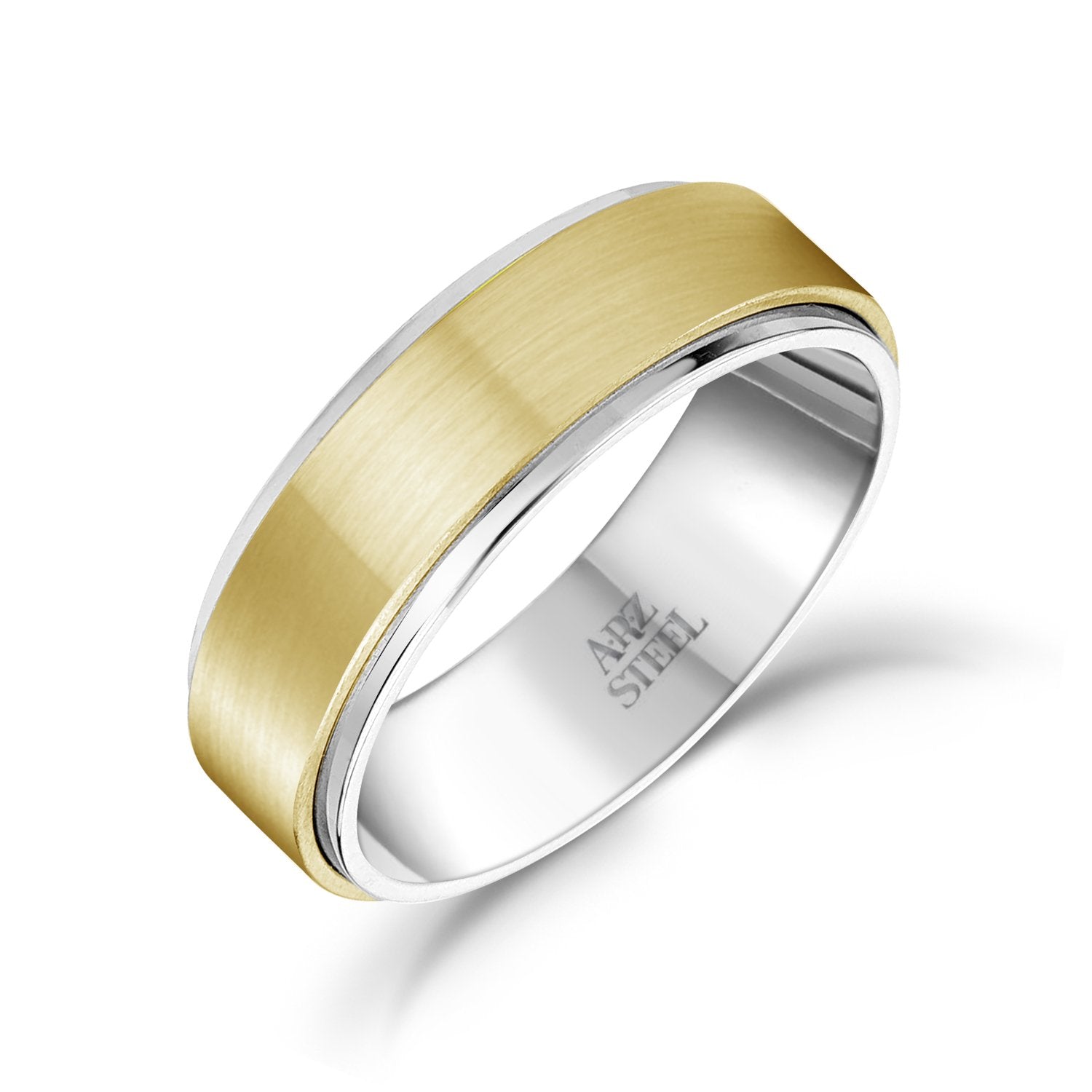 Men Ring - 7mm Gold Steel Wedding Band Ring - Engravable