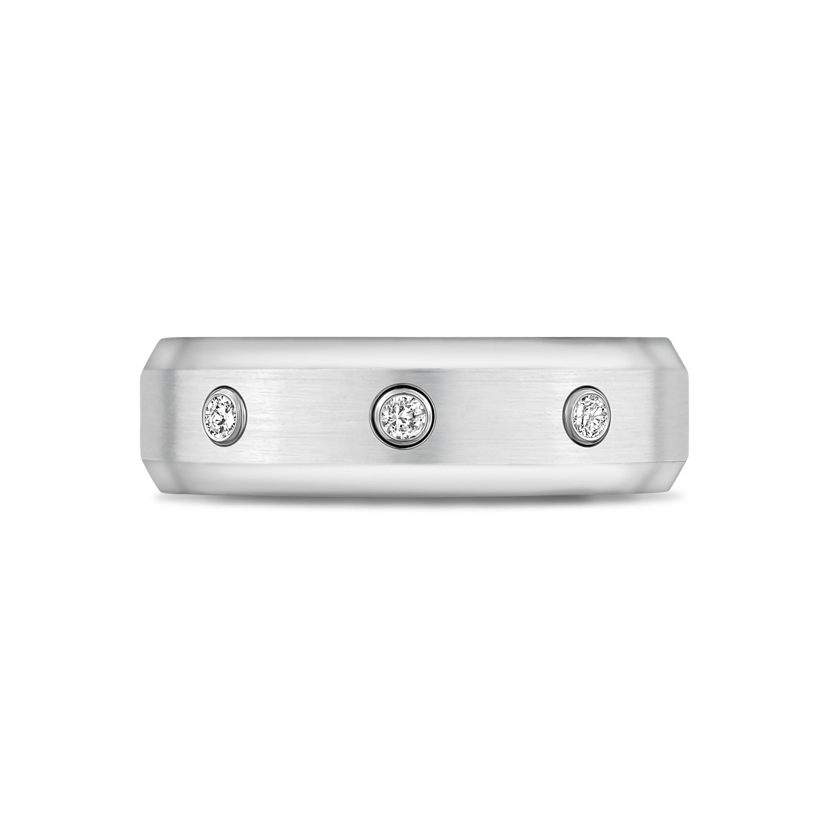 Men Ring - 7mm Three Stones Beveled Edge Engravable Steel Band Ring