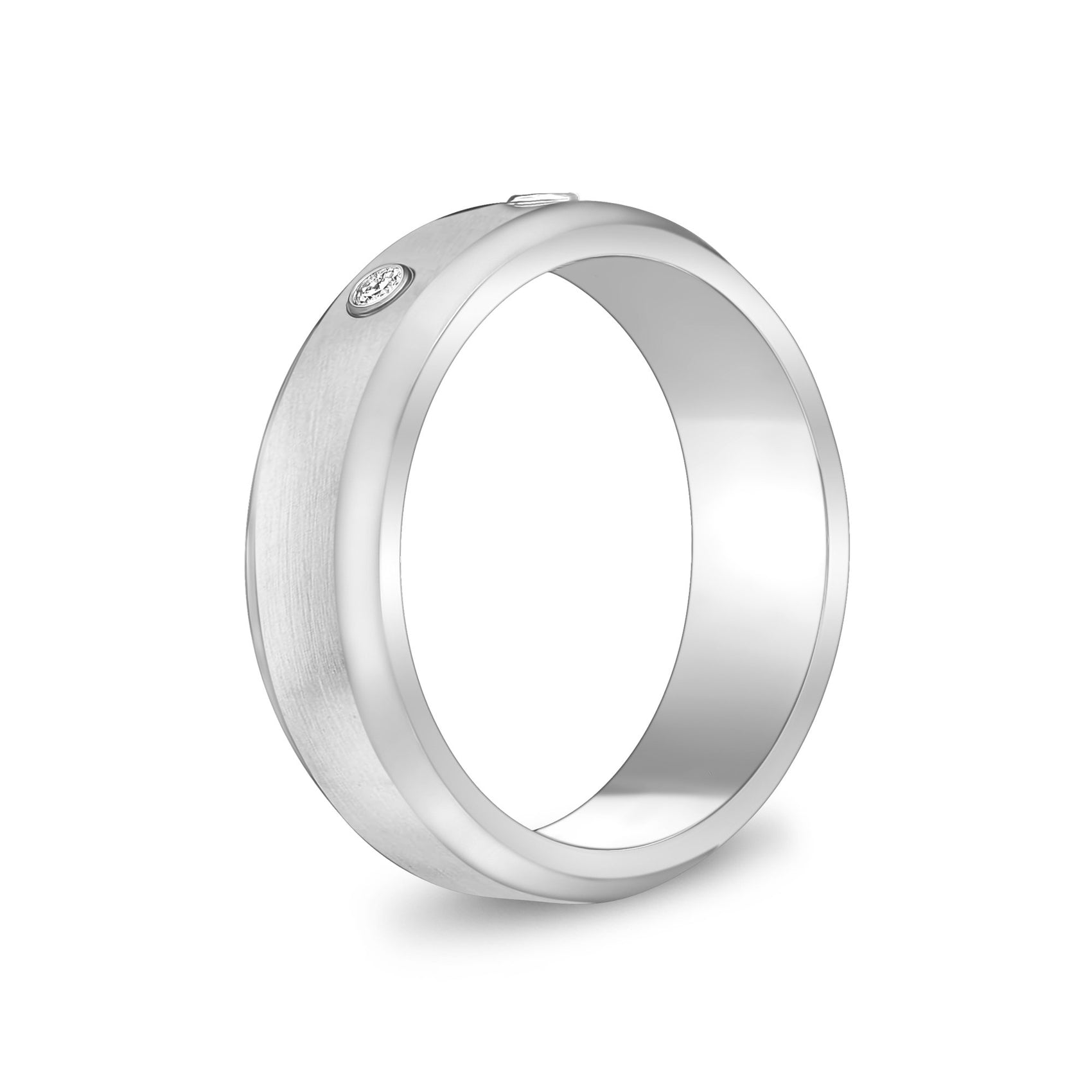 Men Ring - 7mm Three Stones Beveled Edge Engravable Steel Band Ring