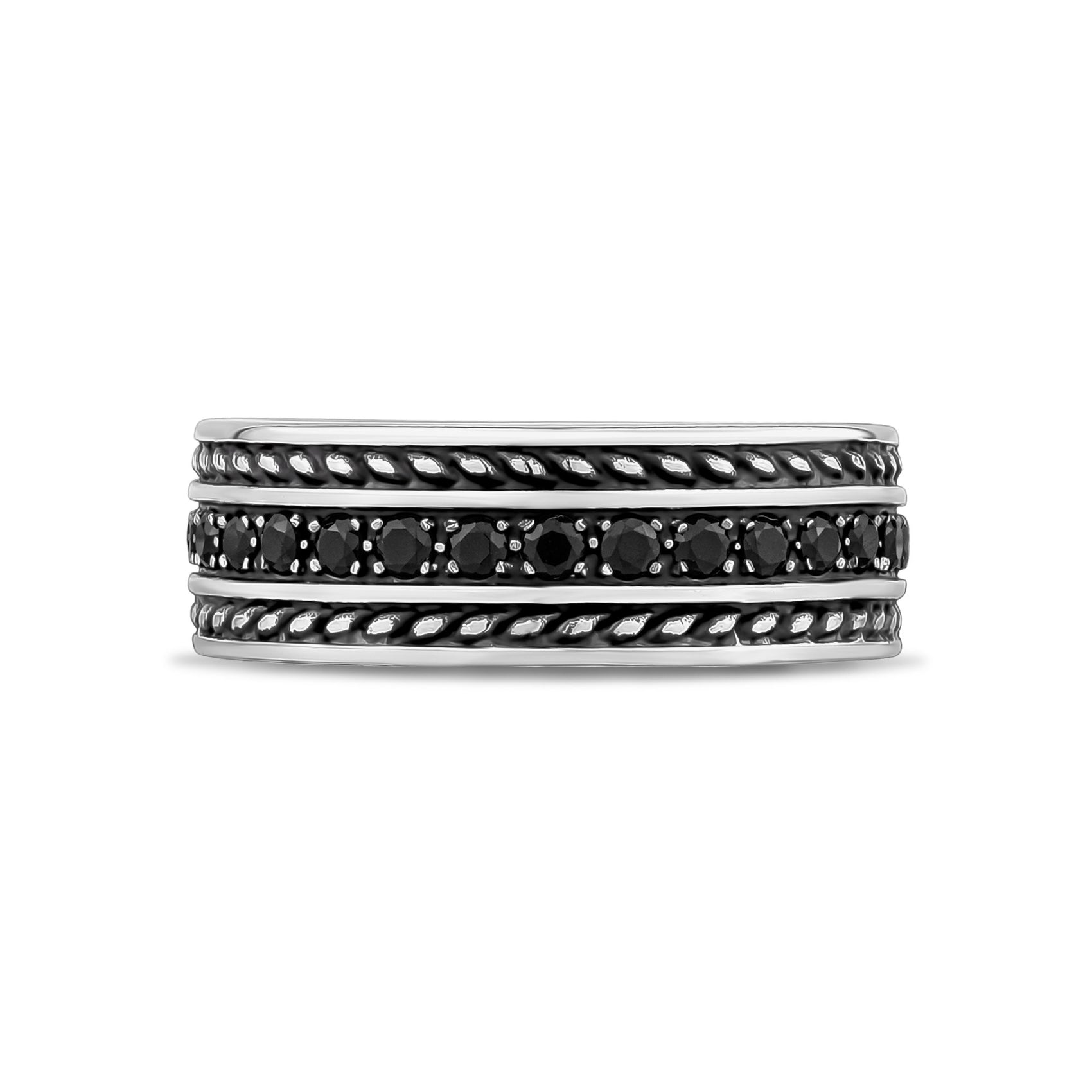 Men Ring - 8mm Black Stone Steel Ring - Engravable