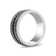 Men Ring - 8mm Black Stone Steel Ring - Engravable