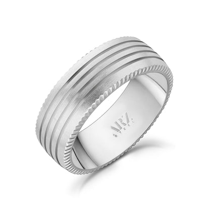 Men Ring - 8mm Four Lined Matte Steel Engravable Band Ring