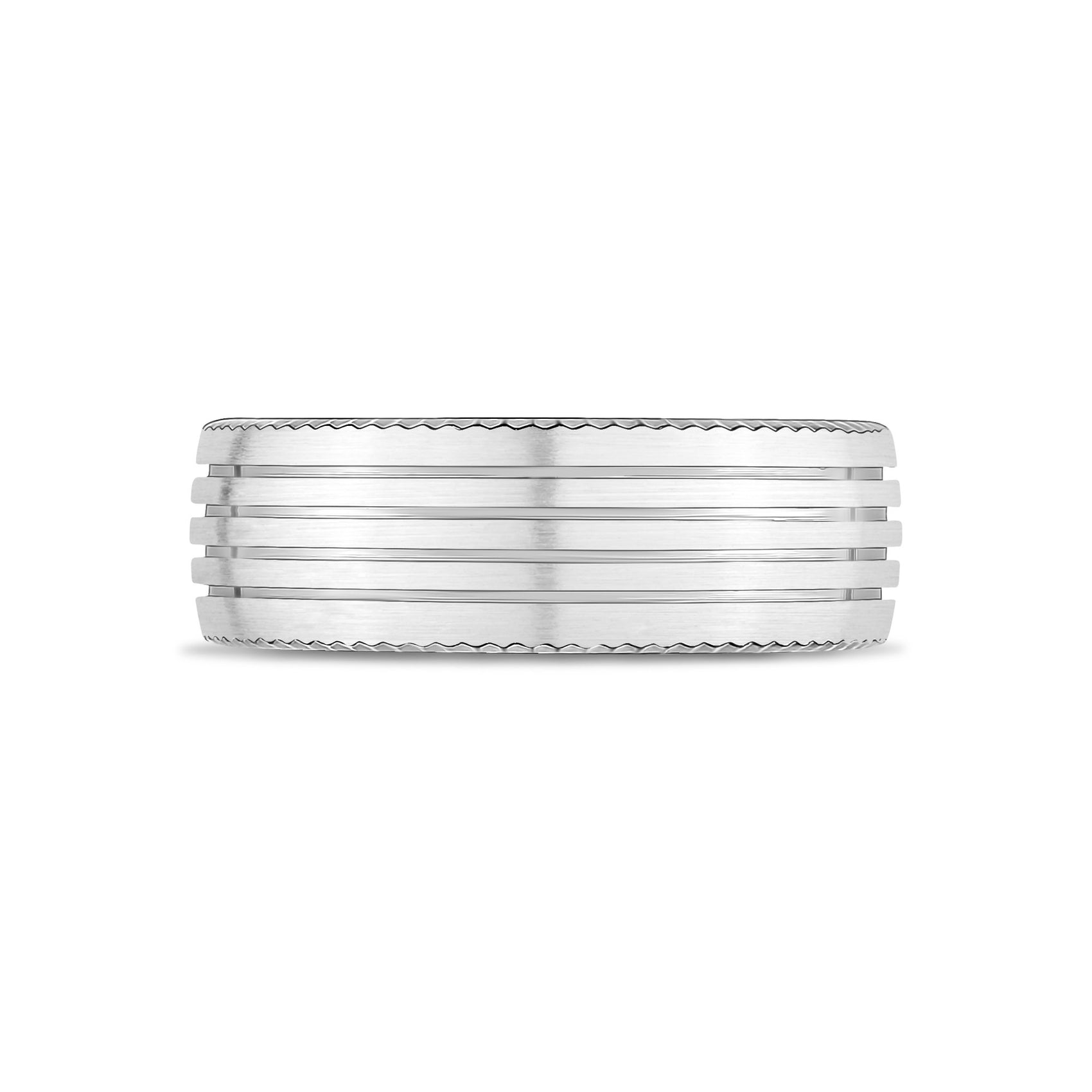 Men Ring - 8mm Four Lined Matte Steel Engravable Band Ring
