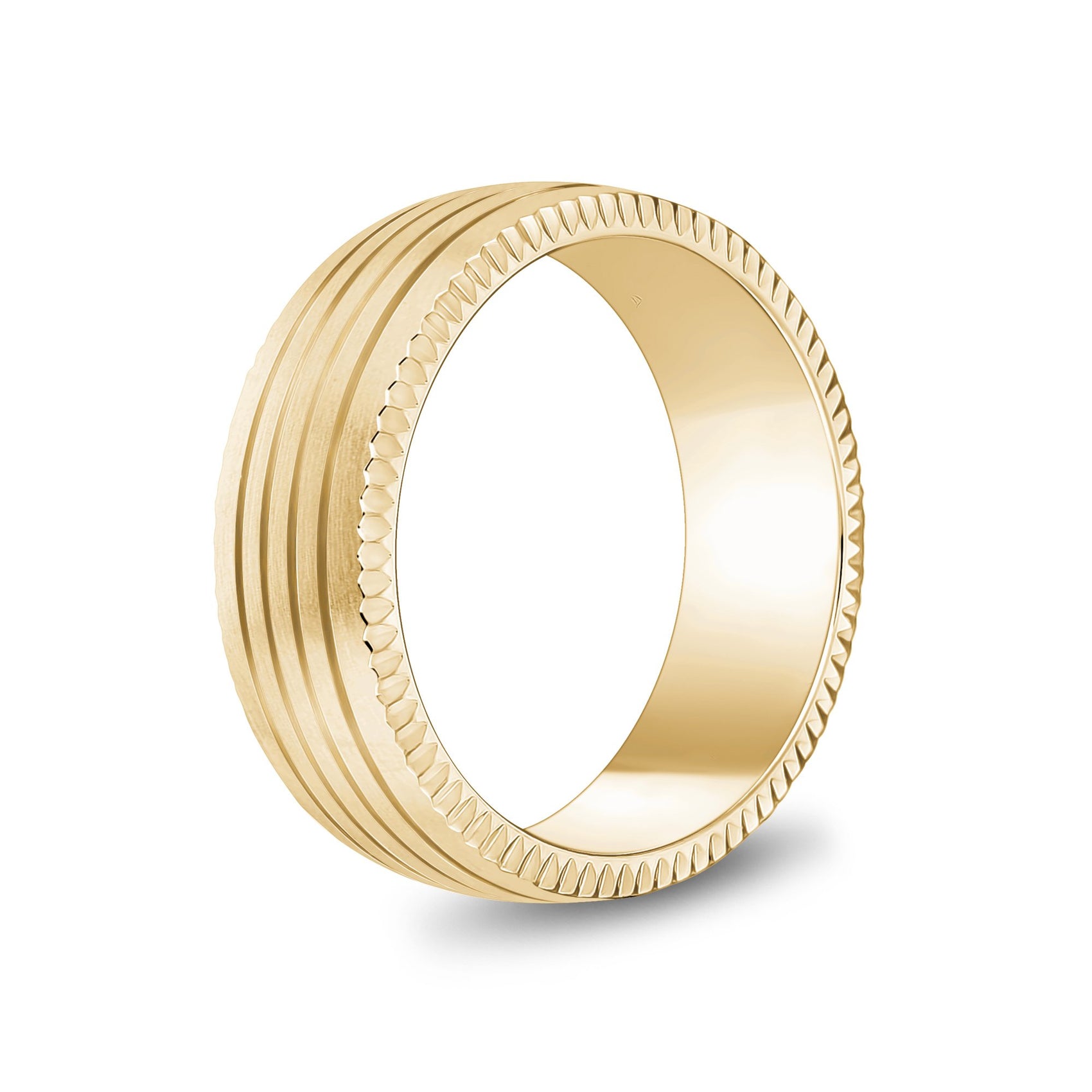 Men Ring - 8mm Four Lined Matte Gold Steel Engravable Band Ring