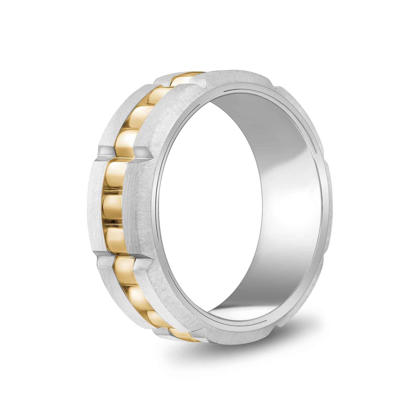 Men Ring - 8mm Link Style Engravable Gold Steel Spinner Band Ring