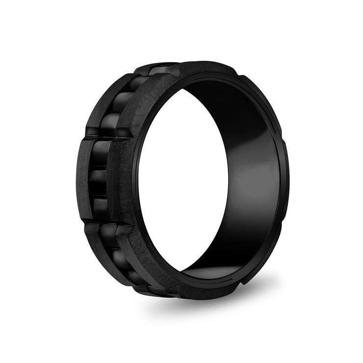 Men Ring - 8mm Link Style Engravable Black Steel Spinner Band Ring