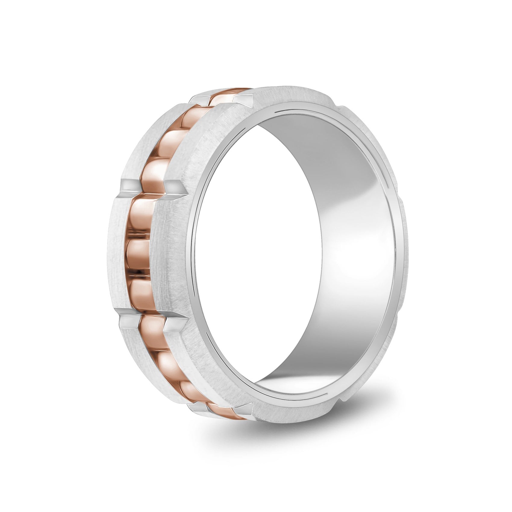 Men Ring - 8mm Link Style Engravable Rose Gold Steel Spinner Band Ring