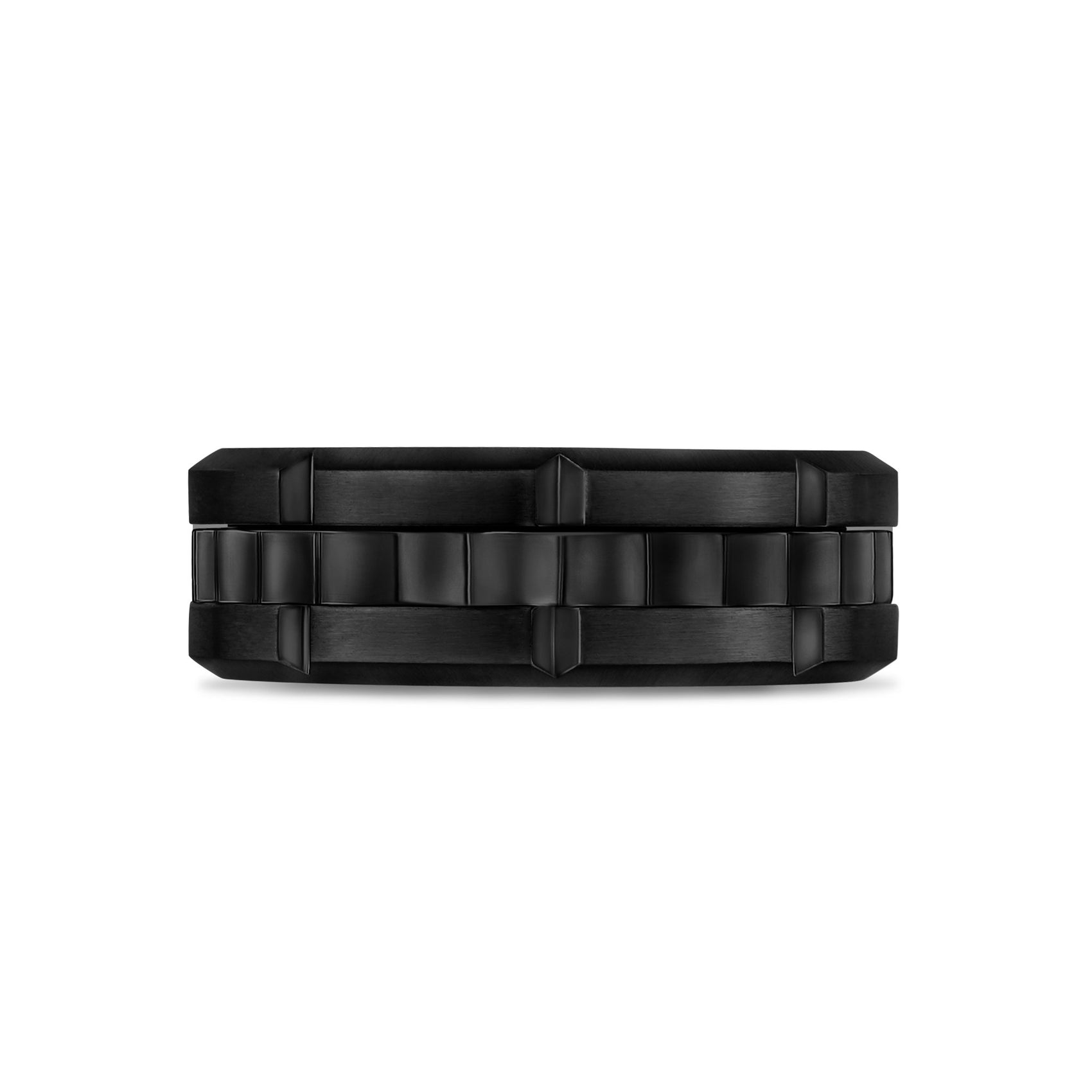 Men Ring - 8mm Link Style Engravable Black Steel Spinner Band Ring